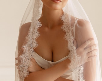 Chantilly Spitze Schleier, Wimpernspitze Schleier, Hochzeit handgemachter bestickter Schleier