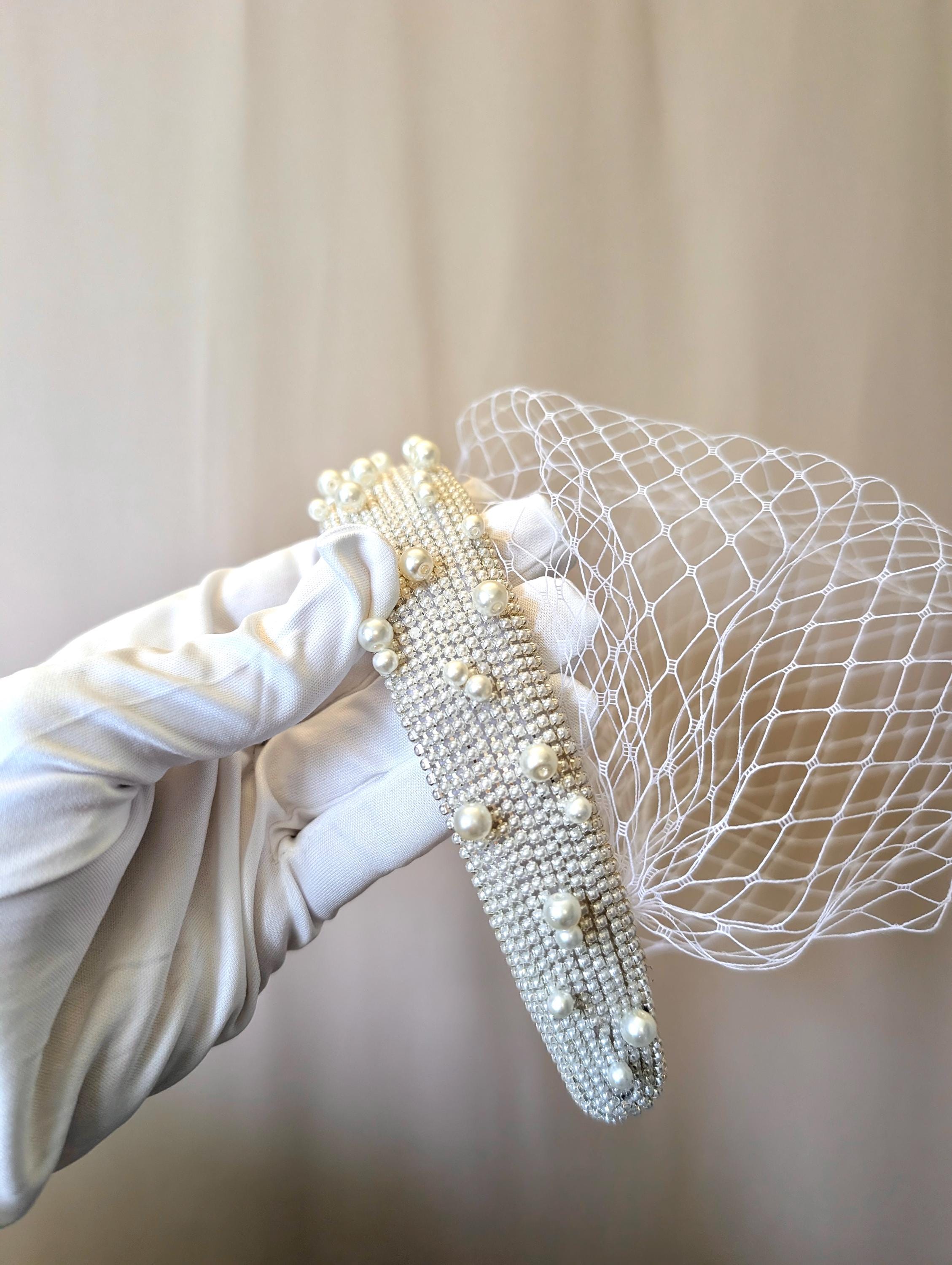 Bridal headband, Bridal headpiece, Wedding fascinator, Padded headband, Bird cage veil, Veil with headband MIRACLE