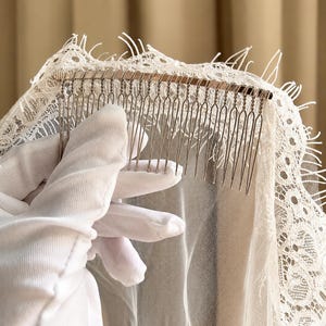 Chantilly lace mantilla veil, Eyelash lace veil, Wedding embroidered handmade veil image 8