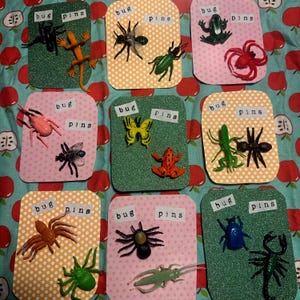 2 bug pins cute upcycled toy pin set, cute bag/jacket accessory, weird twee whimsical entomology science nature morikei decora