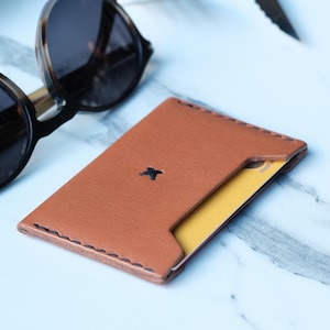 90 HIP I Mini porte-cartes en cuir naturel tanné végétal 100 % fait main et cousu