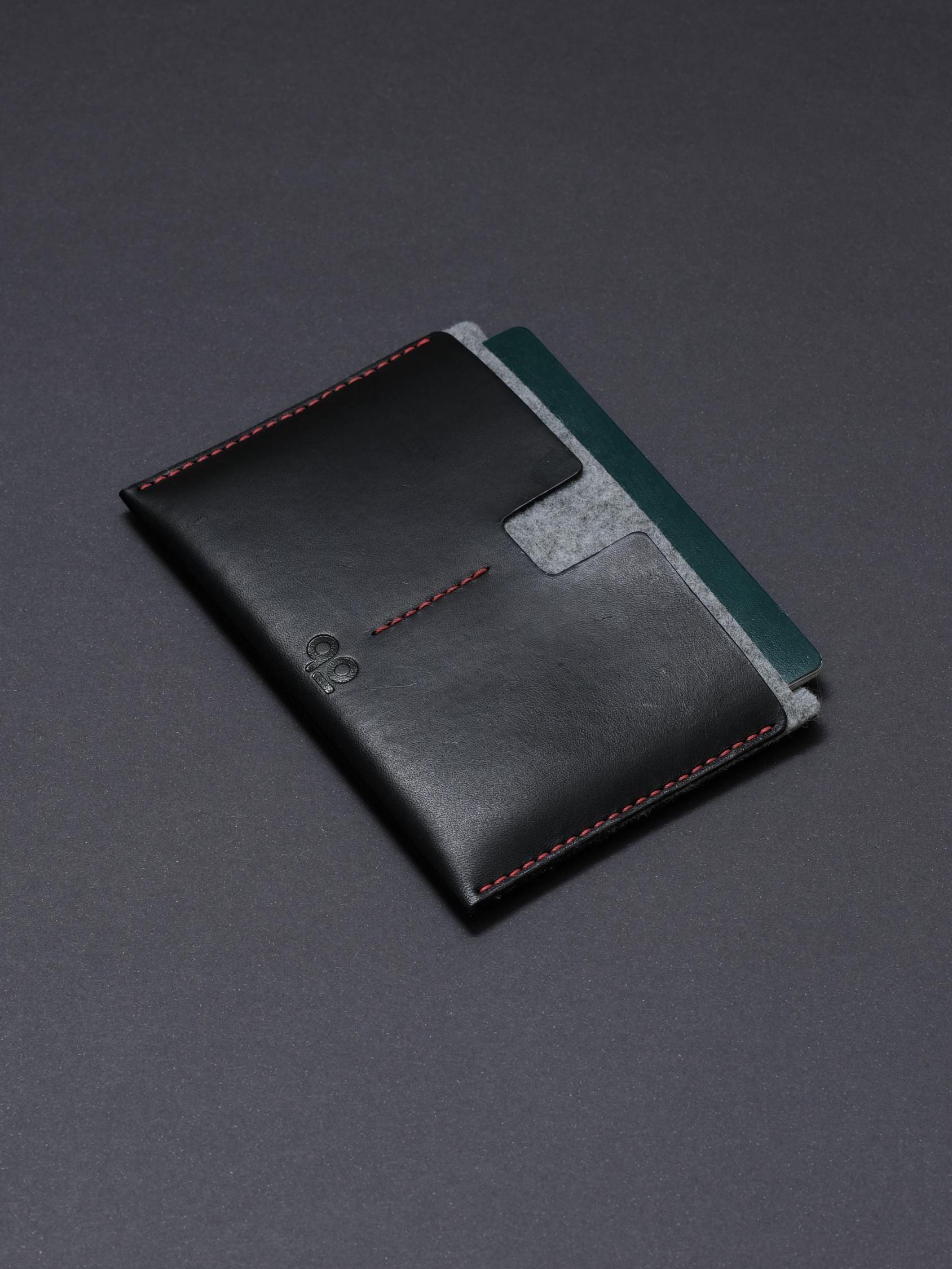 Handmade Leather Passport Wallet with Felt Cardholder