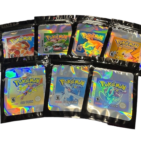 Custom Set of 7 Large Game Boy Pokemon Cartridge Replica Stickers! (99mm W x 88mm H) Perfect for 3D Prints, Water Bottles, Laptops etc.