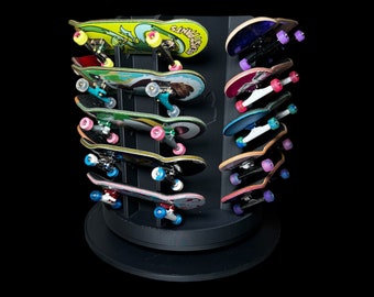Fingerboard Rack – 360 Rotating 20-Board Display with Storage