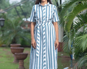 Blue and White Maxi Striped Dress