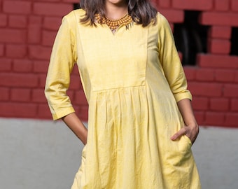 Yellow Short Midi Dress