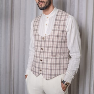 Beige Checkered Vest image 1