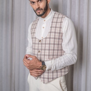 Beige Checkered Vest image 5