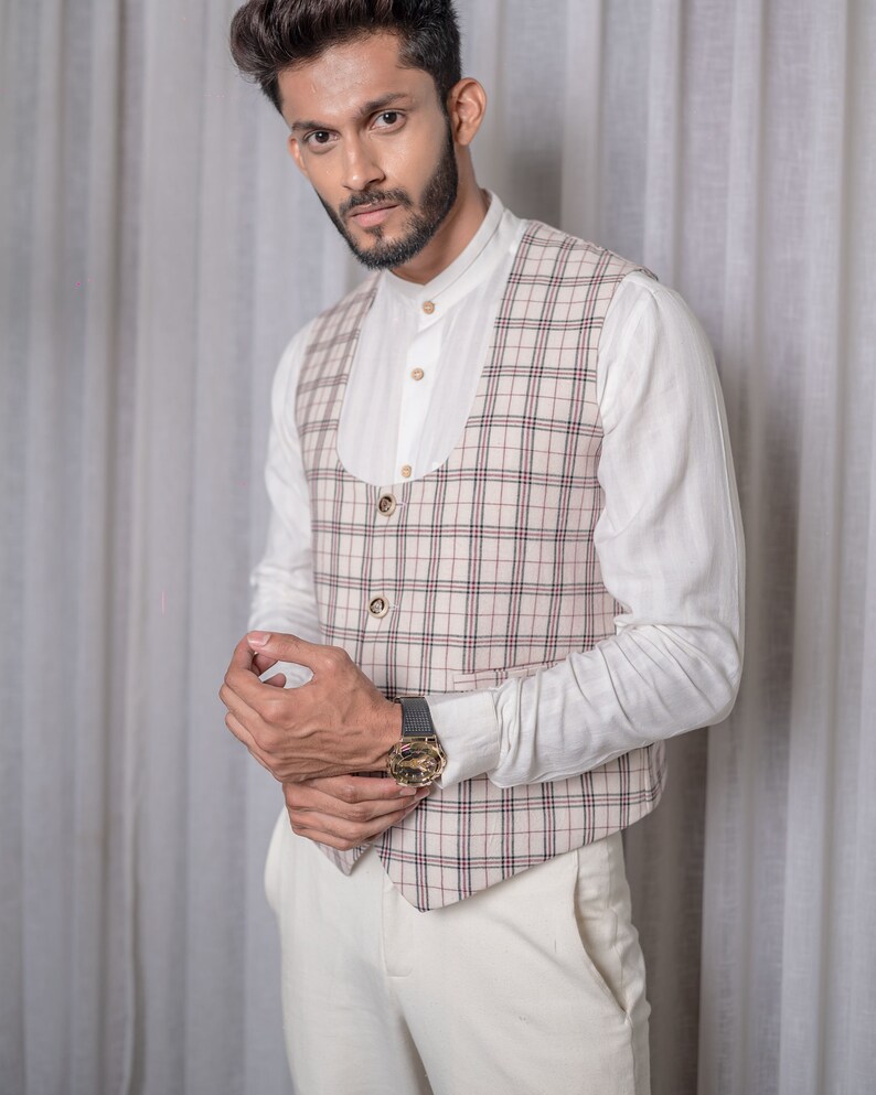 Beige Checkered Vest image 5