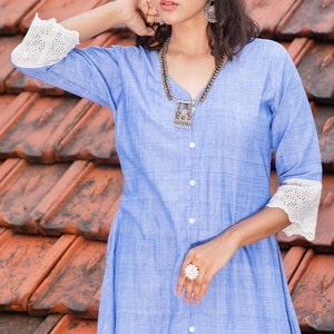 Blue Lace Sleeve Dress image 8