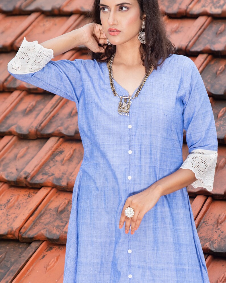 Blue Lace Sleeve Dress image 8