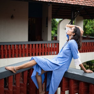 Blue Lace Sleeve Dress image 2