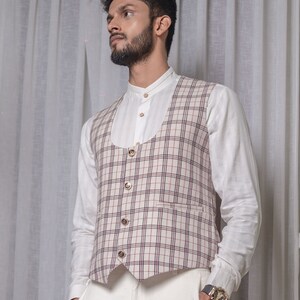 Beige Checkered Vest image 2