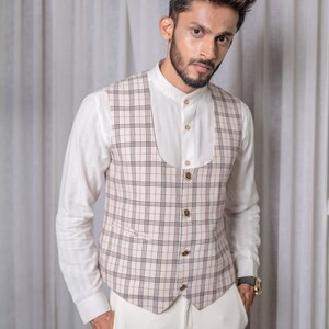 Beige Checkered Vest image 3