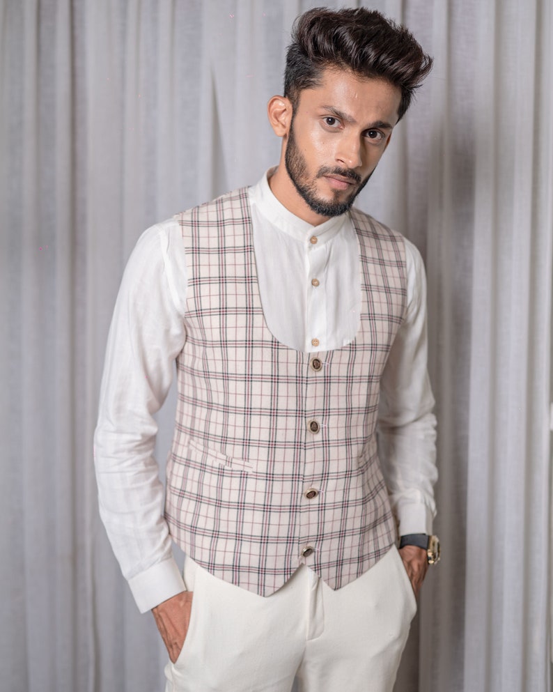 Beige Checkered Vest image 3