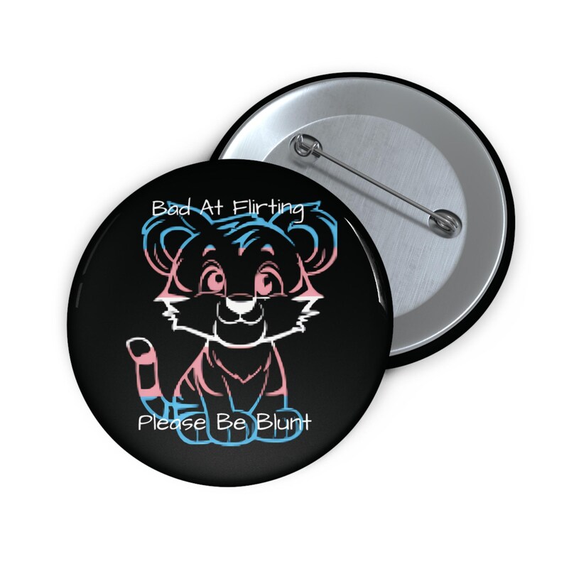 Trans Pride Tiger Cub Pin: Shy Flirt, Glossy Metal image 1