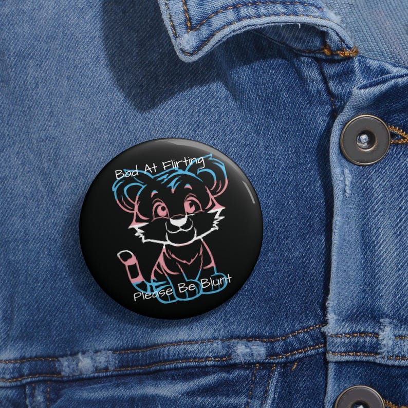 Trans Pride Tiger Cub Pin: Shy Flirt, Glossy Metal image 3