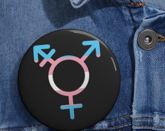 LGBTQ Jacket Pin Transgender Symbol, Trans Pride Colors (2.25" & 3", Durable Steel, Glossy Finish, Gift for Allies)