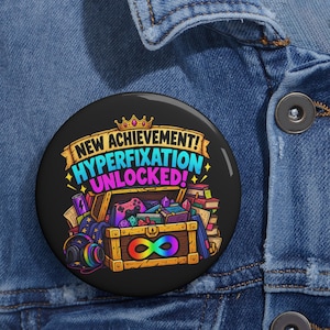 Pin de Hiperfijación, Botón de Logro Desbloqueado - Estilo Arcade, Orgullo de la Neurodiversidad