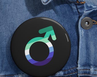 Male Pride Symbol Pin Button: LGBTQ Community Spirit Accessory, Glossy Vivid Colors (2.25 & 3 Inch Sizes, Metal Pin)