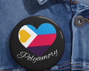 Polyamory Pride Pin - Poly Heart Button, Polyamorous Gift, Love Identity Pin, Jacket Bag Backpack Button