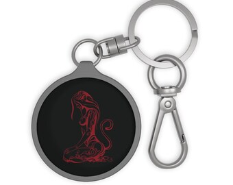 Red Line Art, Kajira Keychain - Black Acrylic | Matte Tpu Cover | Lobster Clip | Pocket Charm