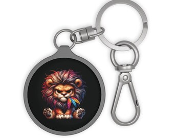 Rainbow Lion Keychain Pride Accessory: Bright Rainbow Mane, Black Background (Acrylic, Matte TPU Cover, Compact)