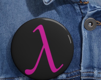 Pink Lambda Symbol Pin Button, LGBTQ Pride Accessory, Vibrant Pink (2.25 or 3 Inch, Steel Safety Backing)