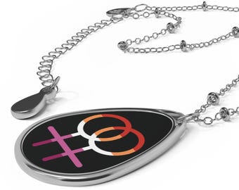 Lesbian Pride Necklace - Double Venus Symbol Pendant - Vibrant Lesbian Flag Colors, Zinc Alloy, Comfortable Wear