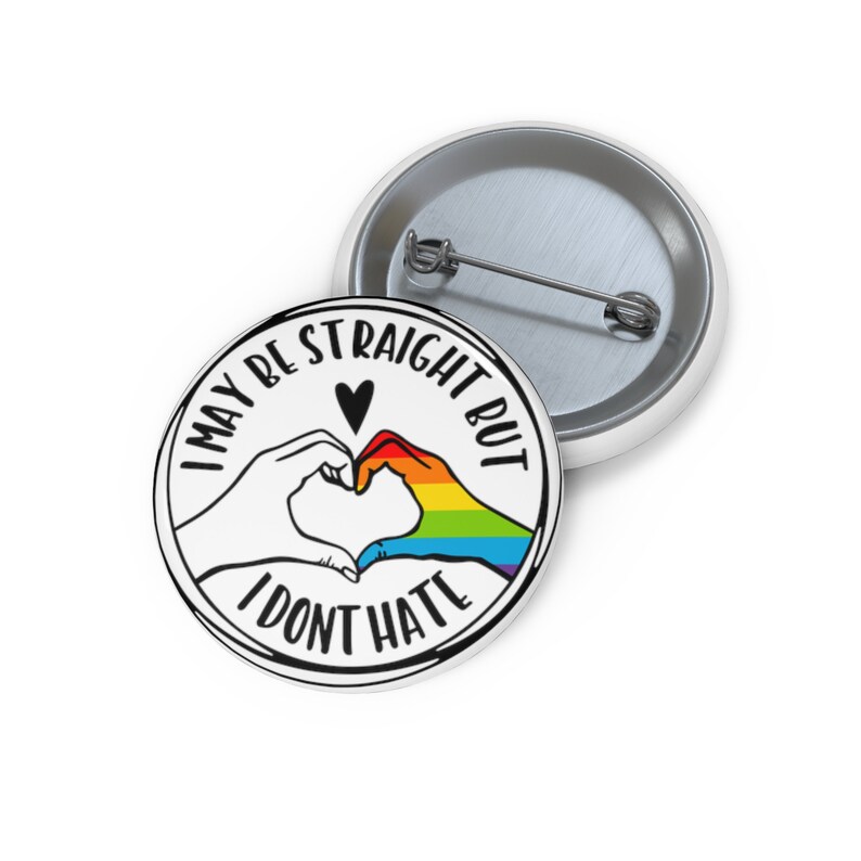 Ally Heart Pin, Rainbow Accent, Black & White (Inclusive Pride Button) image 5