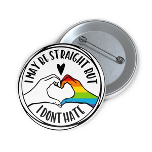 Ally Heart Pin, Rainbow Accent, Black & White (Inclusive Pride Button) image 4