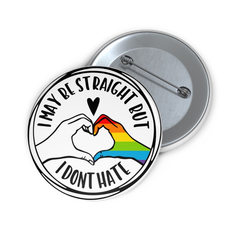 Ally Heart Pin, Rainbow Accent, Black & White (Inclusive Pride Button) image 4
