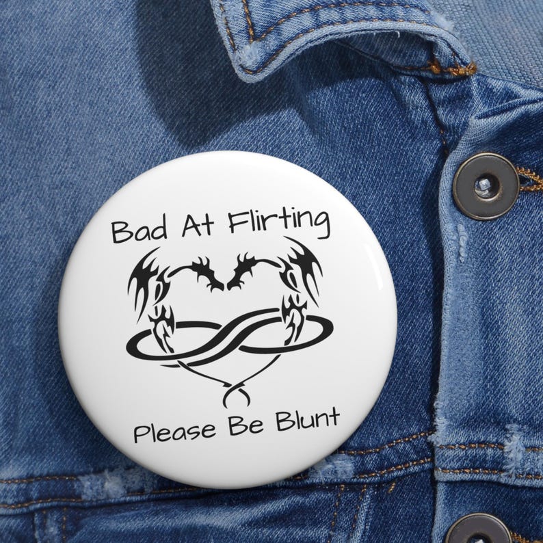 Polyamory Pride Dragon Pin, Glossy Metal ('bad at flirting please be blunt ') image 1