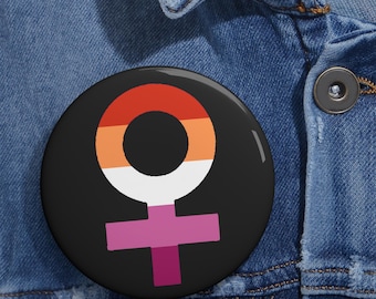 Lesbian Pride Symbol Pin Button: Colorful Queer Accessory, Durable Steel Backing (2.25 or 3 Inch, Lightweight Metal)