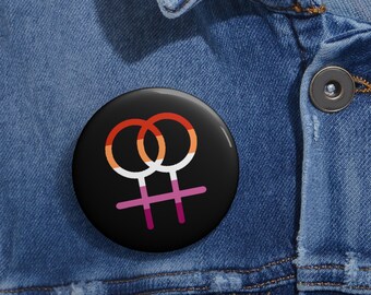 LGBTQ Jacket Pin: Lesbian Pride Interlocking Female Symbols - Glossy Finish, Durable Steel, Versatile Wear