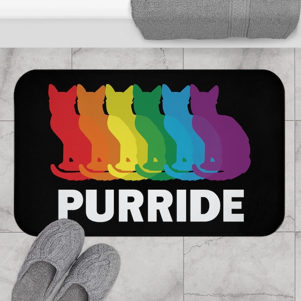Purr-ide Rainbow Cat Bath Mat - Limited Edition Colorful Microfiber, Non-Slip