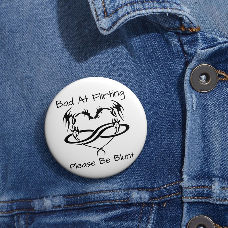 Polyamory Pride Dragon Pin, Glossy Metal ('bad at flirting please be blunt ') image 3