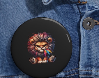 Colorful Lion Pin Bright Animal Brooch: Glossy Fierce Lion Design, Metal Safety Pin | 2.25 or 3 Inch, Vibrant Gift Accessory