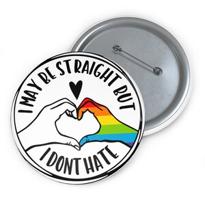 Ally Heart Pin, Rainbow Accent, Black & White (Inclusive Pride Button) image 6