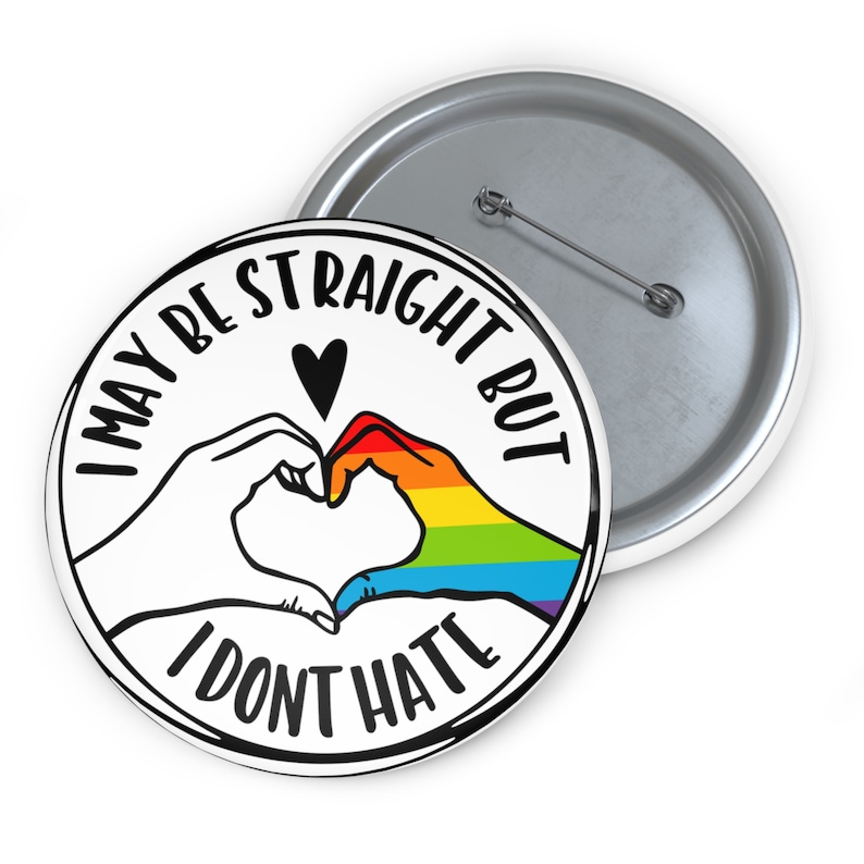 Ally Heart Pin, Rainbow Accent, Black & White (Inclusive Pride Button) image 6