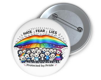 Rainbow Pride Button - LGBTQ Accessory Pin - Protected by Pride Slogan, Metal Construction, Everyday Wear