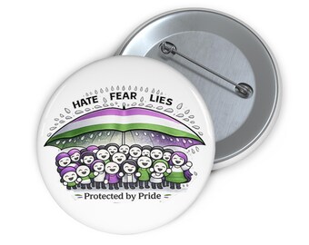 Genderqueer Pride Button LGBTQIA+ Awareness, Rainbow Umbrella (1.25 Inch, Metal, Scratch-Resistant, Safety Pin)