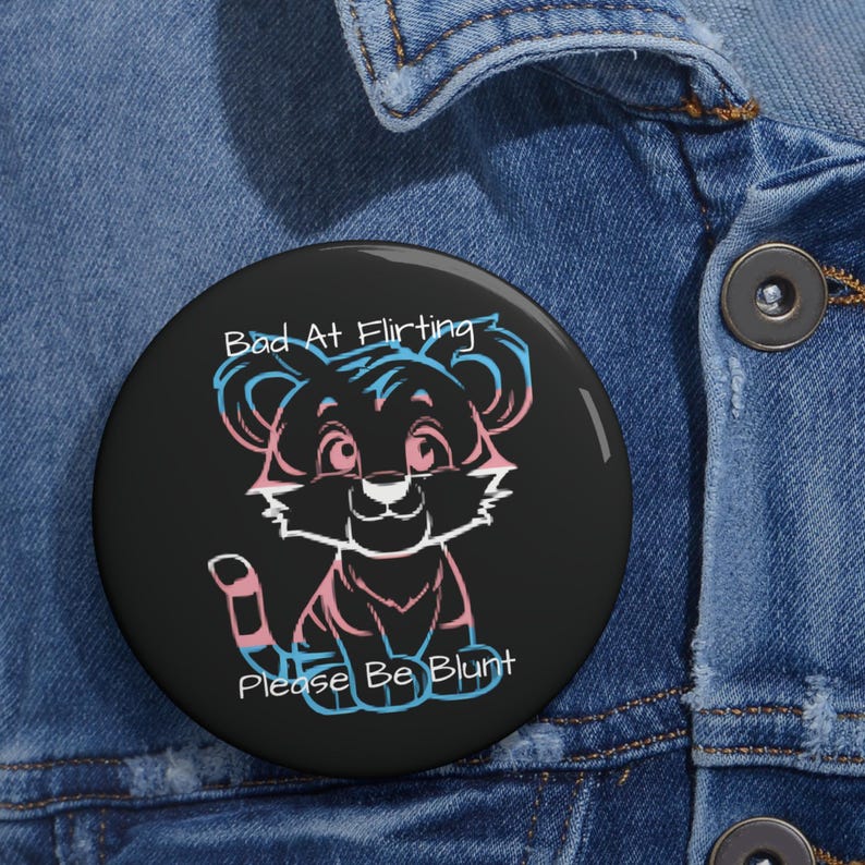 Trans Pride Tiger Cub Pin: Shy Flirt, Glossy Metal image 4