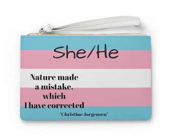 She He Trans Pride Bag, Christine Jorgensen Quote Wristlet, Transgender Pride Pouch, LGBTQ Gift, Gender Affirming Makeup Bag