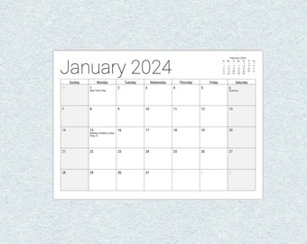 Simple Printable Calendar Big January - December 2024