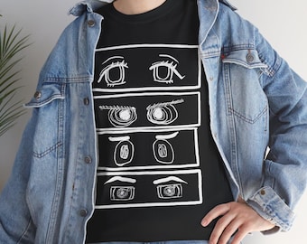 Anime Eyes T-Shirt | Manga Illustration, Expressive Linework, Cotton Tee