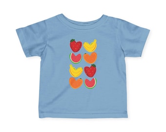 Fruit Hearts Pattern Infant Tee | Strawberry Banana Watermelon Hearts