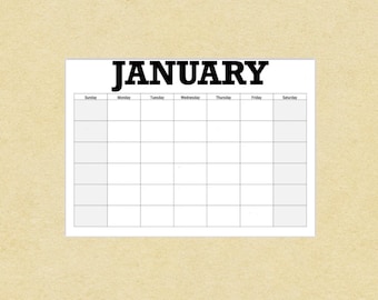Printable Blank Calendar | Large Letters (Digital Download)