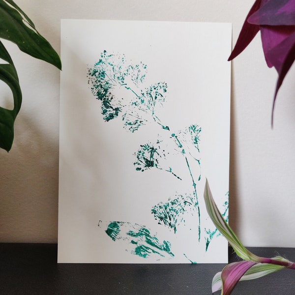 Affiche empreinte de Valériane fleur plante naturelle peinture acrylique verte pièce unique