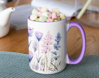 Lavender Mug Wrap 11oz and 15oz, Sublimation Design, Floral Coffee Mug PNG, Purple Flowers, Lavender Tea Cup, Instant Digital Download